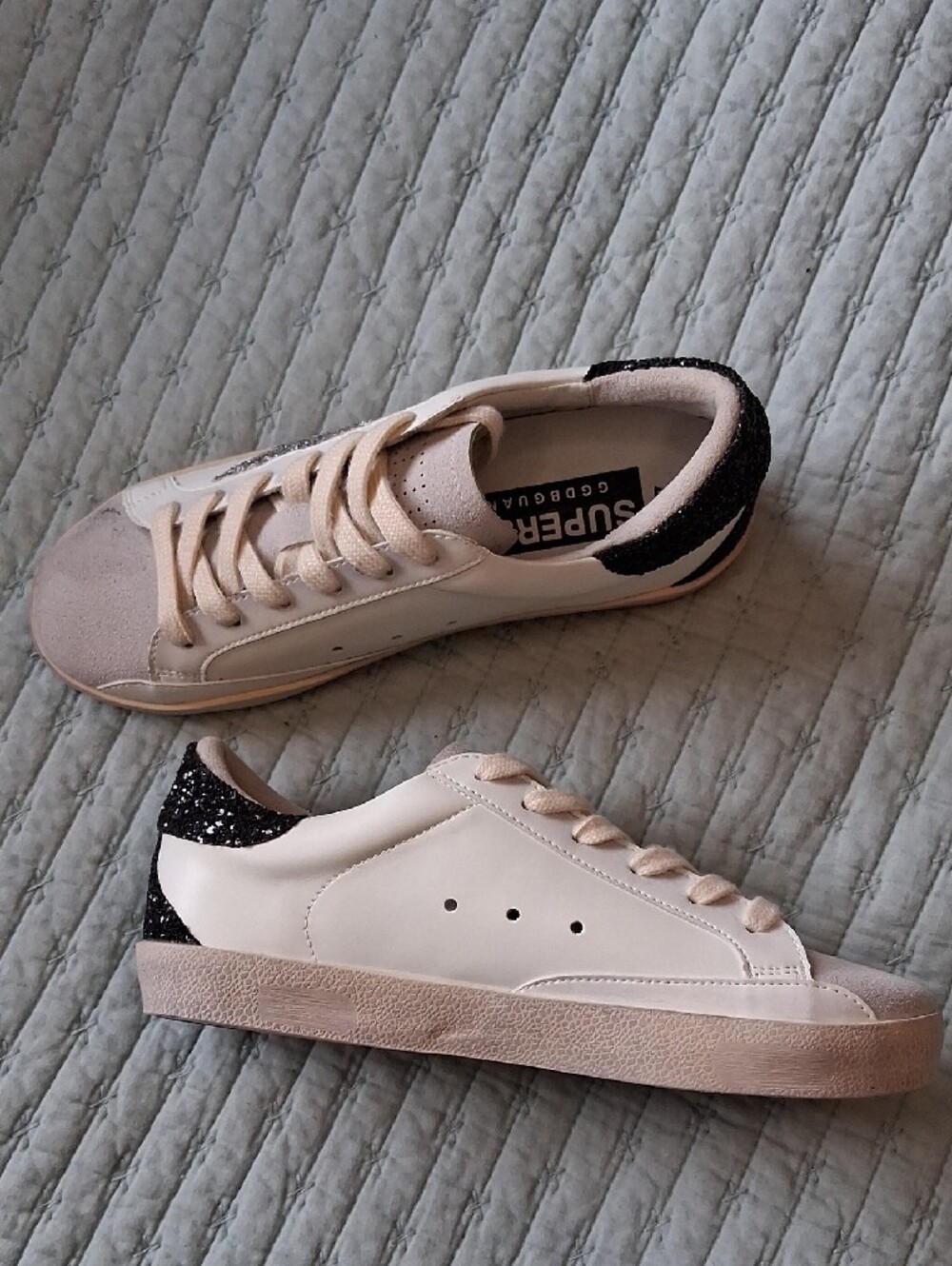 White Golden Goose Women's Sneaker with Silver Glitter Star - Picture 2 of 11